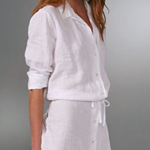 James Perse white linen shirt dress